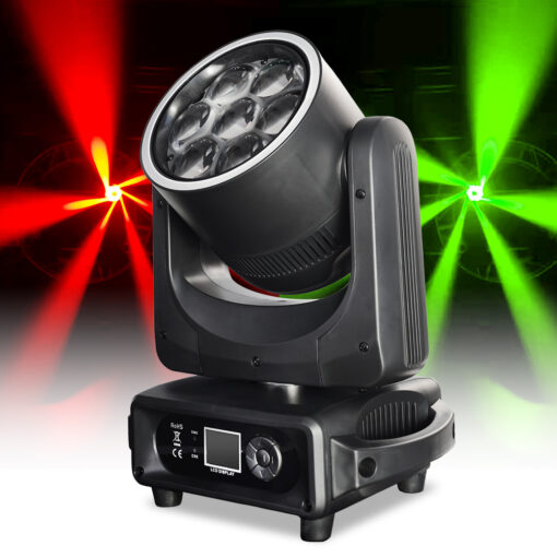 7x40W RGBW 4in1 LED Mini Bee Eye Zoom Wash Moving Head Light with High Intensity LEDs, Strobe, Ring LED Macro Effects, DMX512 with RDM, Sound Activated, Auto Modes for Stage, Disco, DJ, Party Club Bar