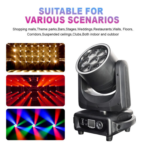 7x40W RGBW 4in1 LED Mini Bee Eye Zoom Wash Moving Head Light with High Intensity LEDs, Strobe, Ring LED Macro Effects, DMX512 with RDM, Sound Activated, Auto Modes for Stage, Disco, DJ, Party Club Bar