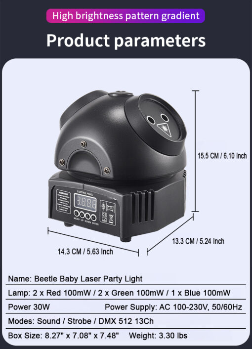 Flashback Events DJ Lights 30W Beetle Baby Laser Party Lights 360 Degree Rotating Moving head Stage Light with Remote DMX control for Bars Clubs KTV Festivals Christmas Halloween Birthday House Rave Parties