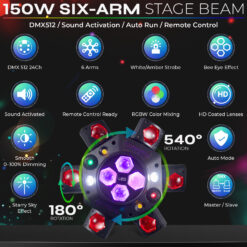 DJ Party Light 150W Six Arms Beam Bee Eye Moving Head King Kong DJ Light