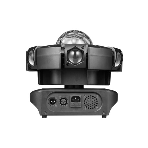 Rear view showing DMX in/out and power connections