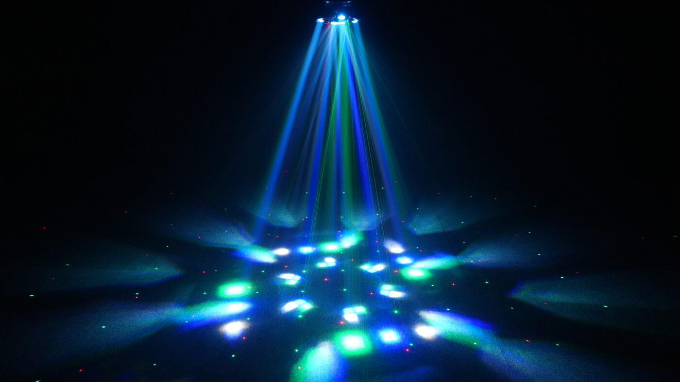 Flashback Events DJ Light 120W Four Arm Angel Moving Head RGBW Bee Eye LED Red Green Lasers Dynamic Effects for Stage KTV…