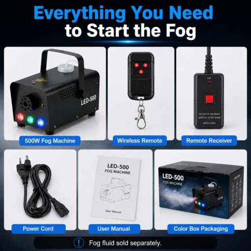 Fog Machine 500W 2000CFM with RGB LED Lights