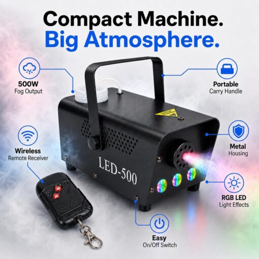 Fog Machine 500W 2000CFM with RGB LED Lights
