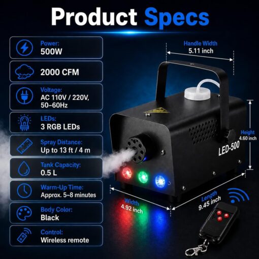 Fog Machine 500W 2000CFM with RGB LED Lights